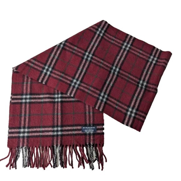 BURBERRY London Classic Nova Check Knit 100% Cashmere Neck Warmer Maroon SCARF - Picture 1 of 6
